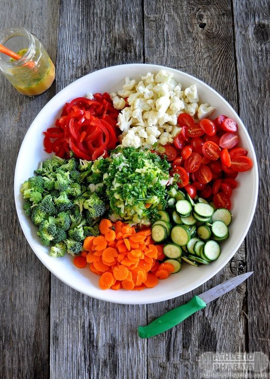 Тарелка с нарезанными овощами